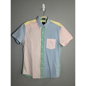 J. Crew Mens Size M Slim Fit‎ Short Sleeve Colorblock Stripe Button Down Shirt